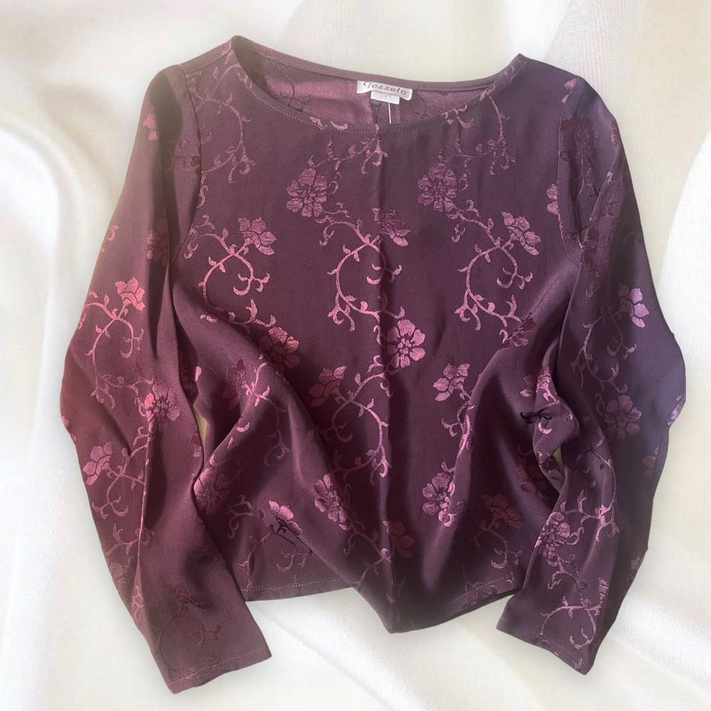 Vintage Tessuto Plum Floral Long Sleeve Blouse